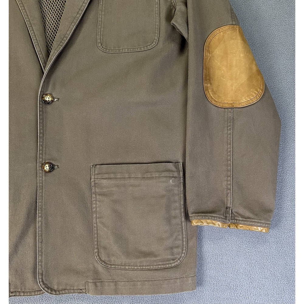 Orvis Blazer Jacket Mens 46 Tall Brown Zambezi Safari Leather Elbow Twill Travel - Picture 4 of 9